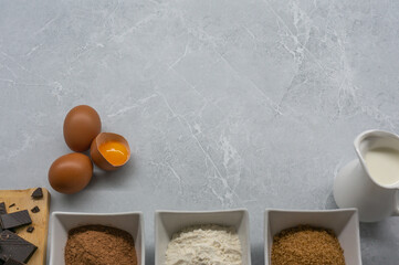 Baking ingredients. Top view. Space for text.