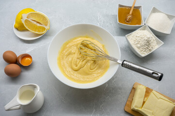 Baking Process. Ingredients for Making Dough. Top View
