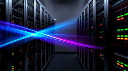 data center, with a modern data transfer. The server room with network data servers