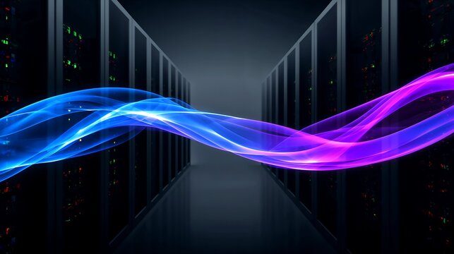 an abstract image showing a digital data flow and server room. The image creates a sense of cutting-edge technology and connectivity - Powered by Adobe