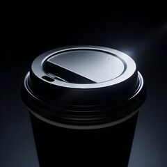 Close-Up Black Coffee Cup Lid with Strong Highlight
