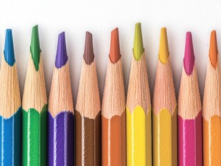 Fototapeta premium A vibrant arrangement of colored pencils showcases a spectrum of hues, emphasizing creativity and artistic expression.