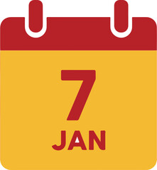 Fototapeta premium Vibrant yellow and red calendar icon for January 7th date