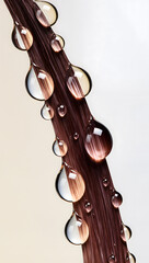 Water or Oil Droplets on Glossy Hair Strand, Hair Care Hydration Concept