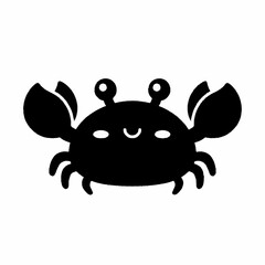 Cute cartoon crab with a happy face in black silhouette.