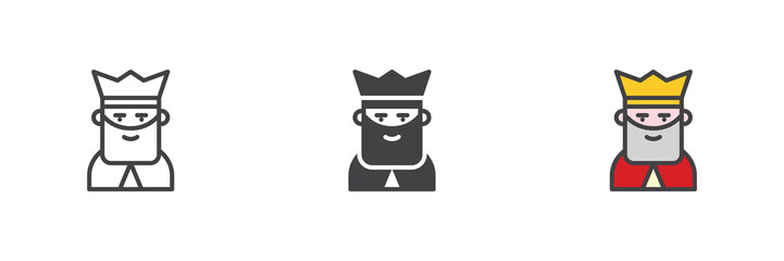 King head line outline solid different style icon set pack