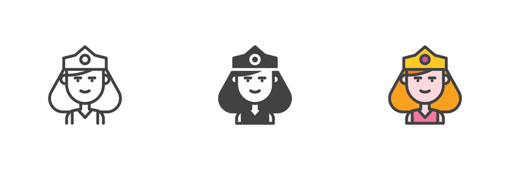 Queen portrait line outline solid different style icon set pack