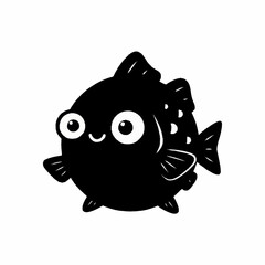 Cute Cartoon Fish Black and White Illustration.