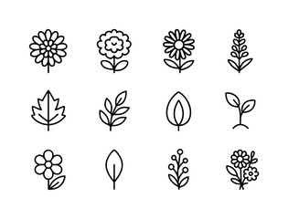 Autumn Flower Icons. Autumn flowers. Line icon set of Autumn flo