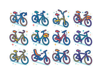 Fototapeta premium Isometric Bicycle Icons. Bicycles and e-bikes. Colorful isometri