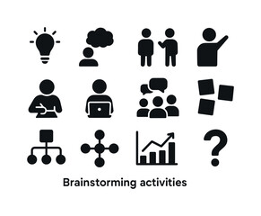 Brainstorming Icon Set. Brainstorming activities. Solid icon set