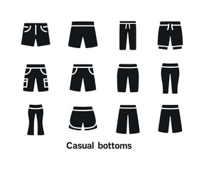Casual Bottoms Icons. Casual bottoms. Solid icon set of casual b