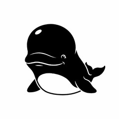 Cute Cartoon Whale Smiling Black and White Vector Illustration. © Dombo