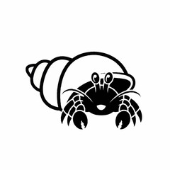 Cute Hermit Crab Cartoon Illustration Black and White.