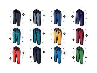Colorful Formal Pants Icons. Formal pants. Colorful isometric ve