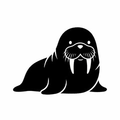 Cute Walrus Illustration with Tusks and Whiskers. © Dombo