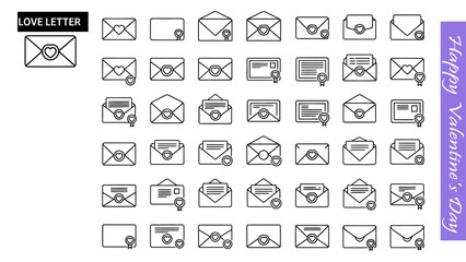 Set of love letters and envelopes, romantic mail symbols for Valentine's Day, wedding, anniversary, or special occasion message.