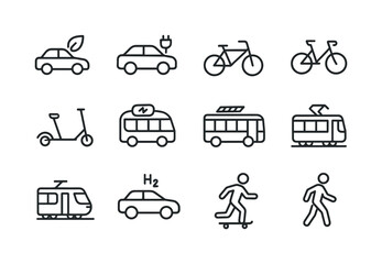 Eco-Friendly Transport Icons. Eco-Friendly Transportation. Line