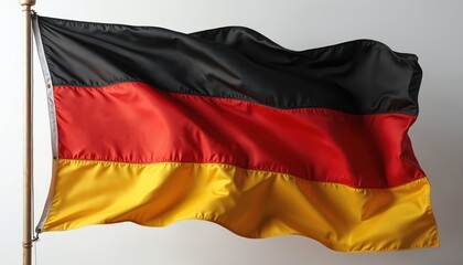 German flag gently waves in wind. Black red yellow national symbol proudly represents Germany country, patriotism, national identity, European nation unity. Perfect for news, events, travel ads