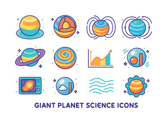 Giant Planet Science Icons. giant planet science. Colorful isome