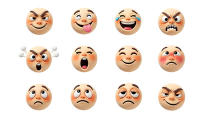 Obraz premium A collection of twelve distinct emoji faces, each conveying a unique emotion through exaggerated facial expressions and vibrant colors.