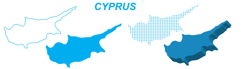 Cyprus Map Vector Set, Europe Outline Silhouette Dotted 3D Solid Shapes, Cyprus Country Infographic Template, Editable EPS Cyprus Geography