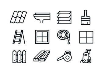 Home Exterior Care Icons. Home exterior care. Line icon set of H