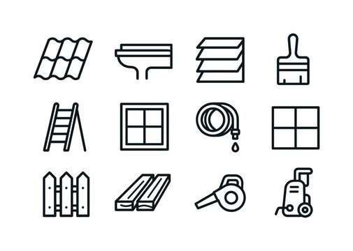 Home Exterior Care Icons. Home exterior care. Line icon set of H