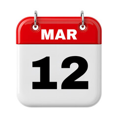 12 March Calendar Date 3D Icon Illustration