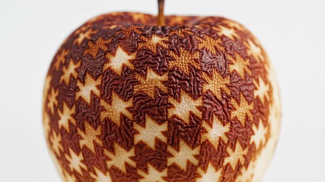 Peeled Apple Oxidizing in Houndstooth Pattern Isolated on White Time Lapse