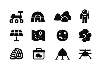 Mars Excursion Icons. Mars Excursions. Solid icon set of Mars Ex