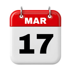 17 March Calendar Date 3D Icon Illustration