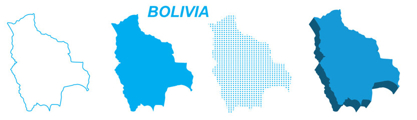 Bolivia Map Vector Set, South America Outline Silhouette Dotted 3D Solid Shapes, Bolivia Country Infographic Template, Editable EPS Bolivia Geography
