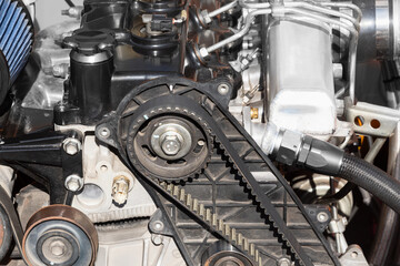 Automotive Engine Repair: Timing Belt and Sprocket View for Service Manual Illustration