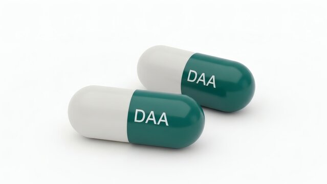 DAA Supplement Two Capsules on Clean White Backdrop.