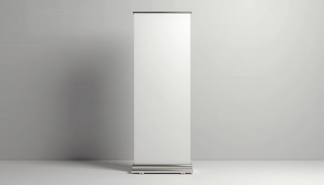 Roll up banner mockup. Contemporary roll up banner mockup featuring empty poster on aluminum stand in neutral light interior, with copy space
