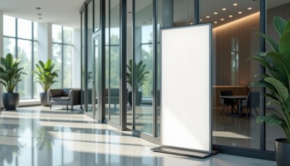 Fototapeta premium Blank Lightbox Advertising Stand in Contemporary Business Hallway