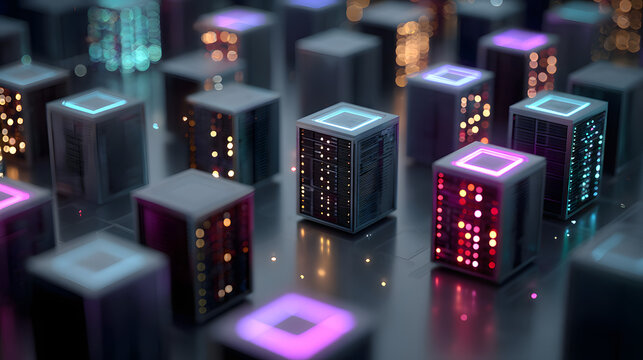 Data Center with Servers. Modern, High Quality Resolution, 4K, Simple, Creative Illustration, AI Data Centers.