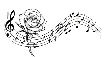 Obraz premium Elegant blend of floral beauty with music, harmony and romanticism in an artful monochrome design