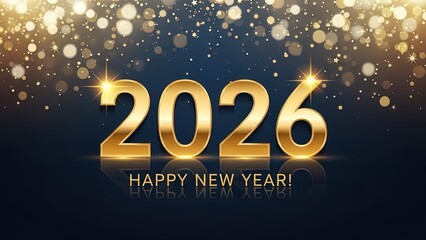 Vibrant Happy New Year 2026 Celebration with Golden Sparkling Lights and Festive Background for Holiday Greetings and Celebrations