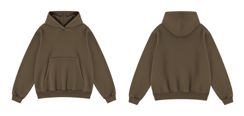 Blank Dark Brown Oversized Hoodie Mockup Front and Back Views on Transparent © Drip