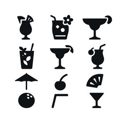 Tropical Cocktail Icons. Tropical cocktails. Solid icon set of t
