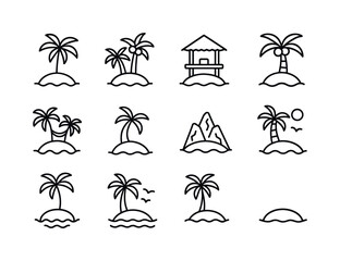 Tropical Island Icons. Tropical Island. Line icon set of Tropica
