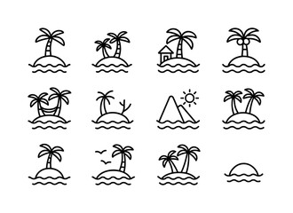 Tropical Island Icons. Tropical Island. Line icon set of Tropica