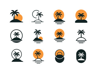 Tropical Island Logos. tropical island. Icon set. Set Logo of tr
