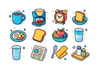 Vibrant Morning Icons. Morning routine. Colorful isometric vecto