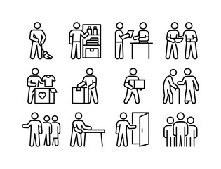 Volunteer Activities Icons. Volunteer activities. Line icon set