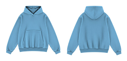 Blank Light Blue Oversized Hoodie Mockup Front and Back Views on Transparent © Drip