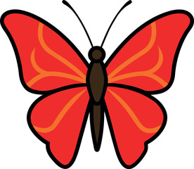 Red Admiral Butterfly Illustration with Orange Wing Curves and Bold Black Outline