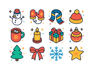 Winter Festive Icons. Winter Celebration. Colorful isometric vec